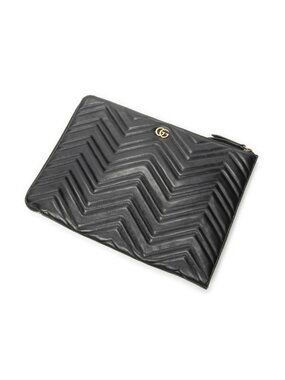 Gucci GG Marmont Zip Clutch Black Matelasse Chez Blanc Leather